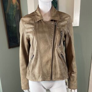 Lucky Brand Light Brown Tan Motorcycle Moto Biker Real Leather Jacket Large L